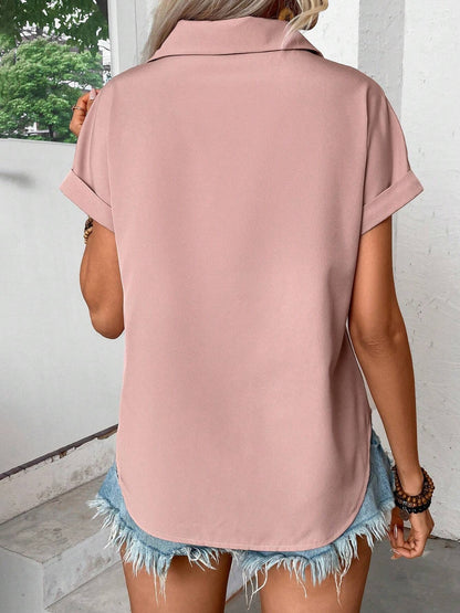 She Wears Glory™ – The Clarity Collar Shirt (Pleated Short Sleeve Button-Down) - She Wears Glory Beverly Hills