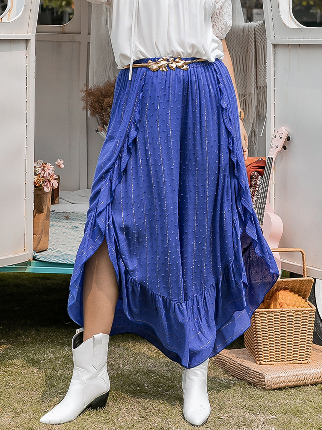 She Wears Glory™ “Heaven’s Whisper” Swiss Dot Ruffled Wide Leg Pants - She Wears Glory Beverly Hills