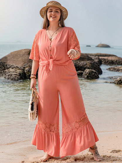 She Wears Glory™ “Royal Radiance” Plus Size Button Up Half Sleeve Top and Pants Set - She Wears Glory Beverly Hills