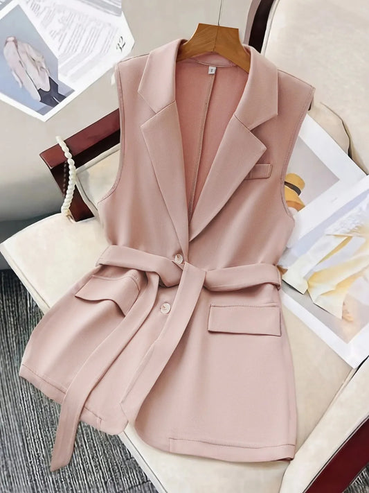 She Wears Glory “Bound by Promise” Sleeveless Tie-Waist Lapel Blazer - She Wears Glory Beverly Hills
