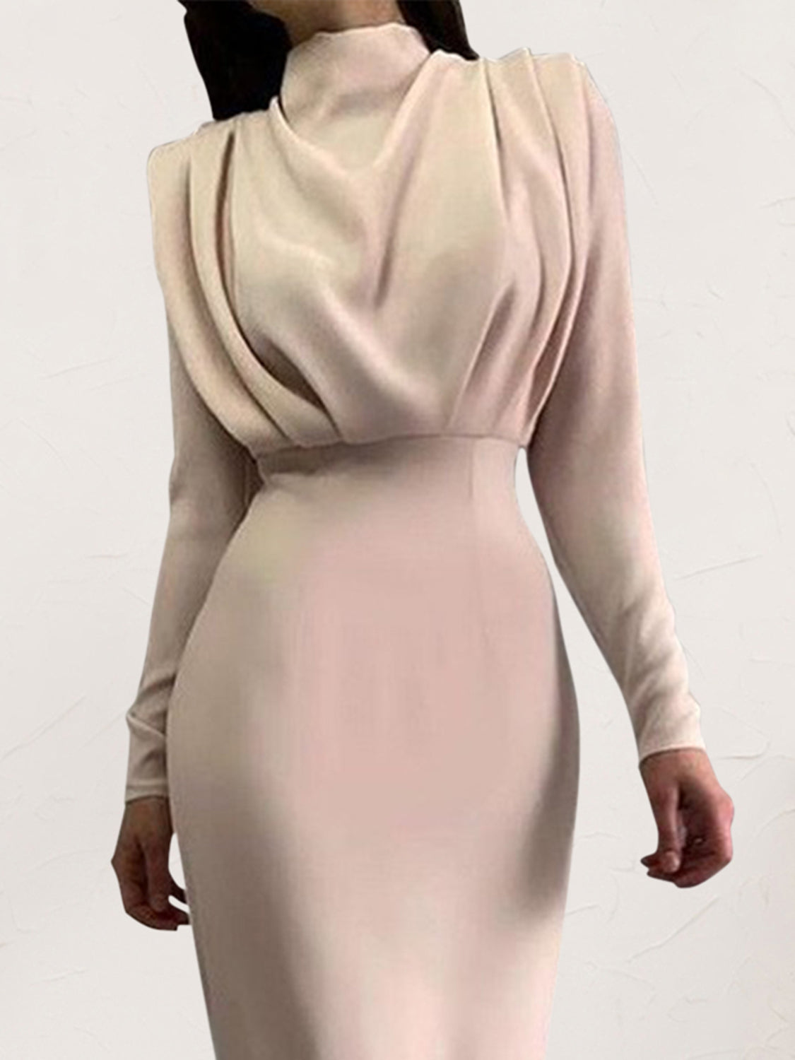 She Wears Glory™ “Majestic Dignity” Ruched Turtleneck Long Sleeve Dress - She Wears Glory Beverly Hills