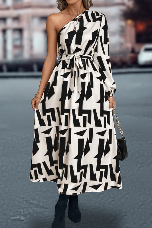 She Wears Glory “Rahab” Printed One-Shoulder Tie Waist Dress - She Wears Glory Beverly Hills