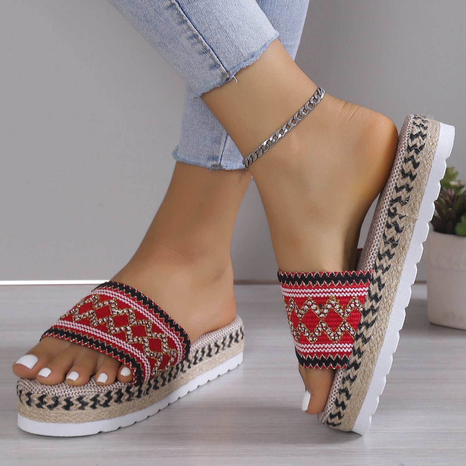 She Wears Glory™ — Sarah’s Steady Path Geometric Weave Platform Sandals - She Wears Glory Beverly Hills