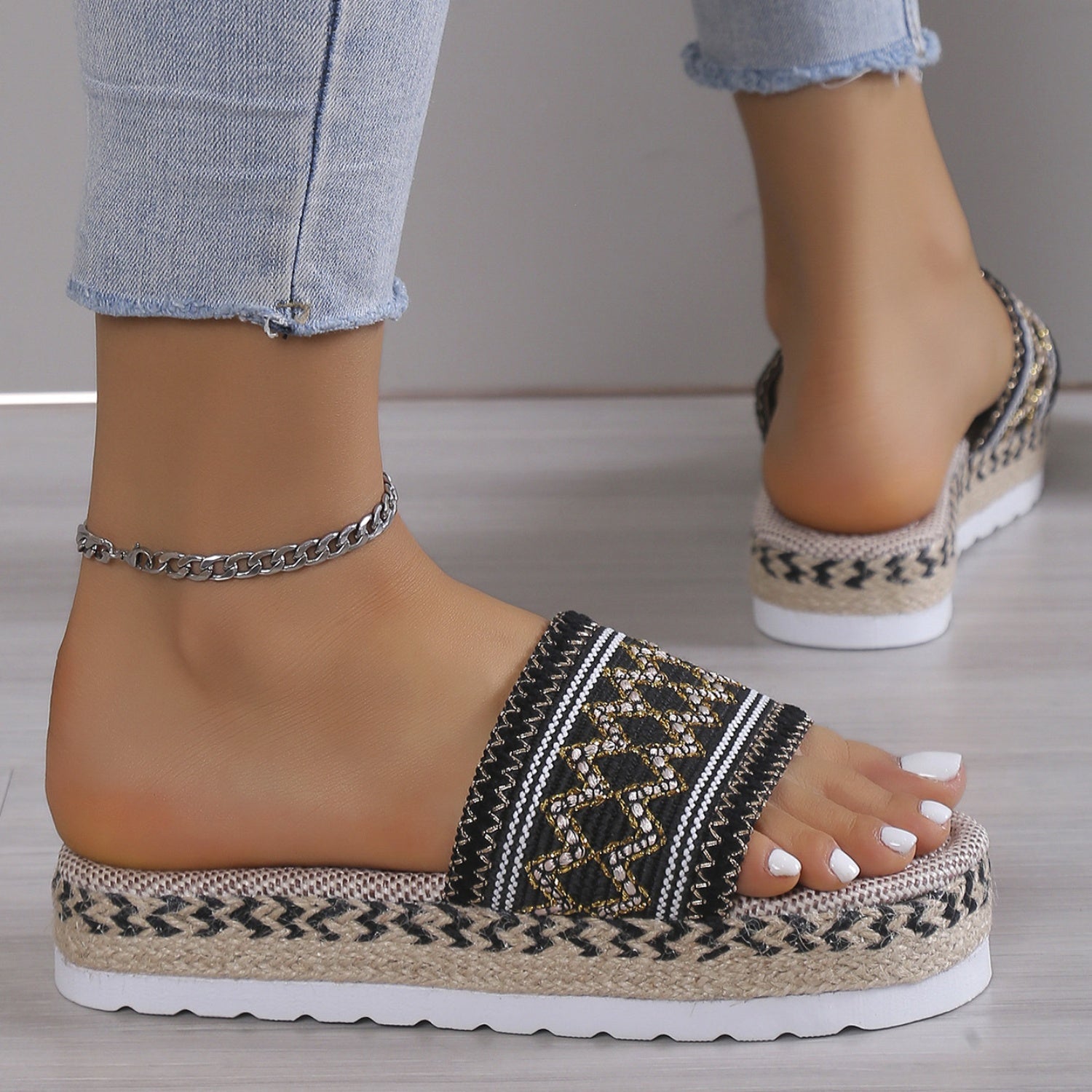 She Wears Glory™ — Sarah’s Steady Path Geometric Weave Platform Sandals - She Wears Glory Beverly Hills