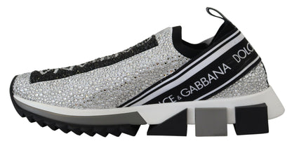 Dolce & Gabbana Silver Rhinestones Sorrento Sneakers Shoes