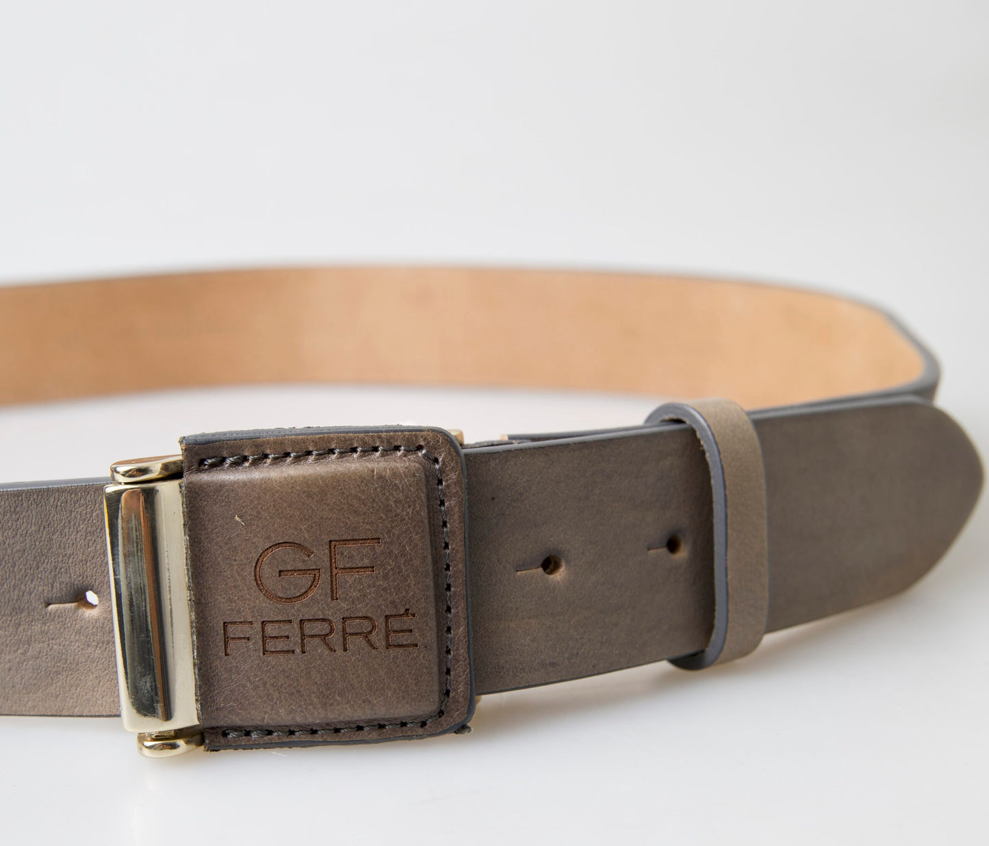 GF Ferre Brown Leather Fashion Logo Buckle Waist Belt