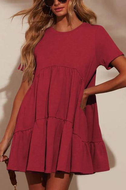 She Wears Glory™ Tiered Round Neck Short Sleeve Mini Dress - She Wears Glory Beverly Hills