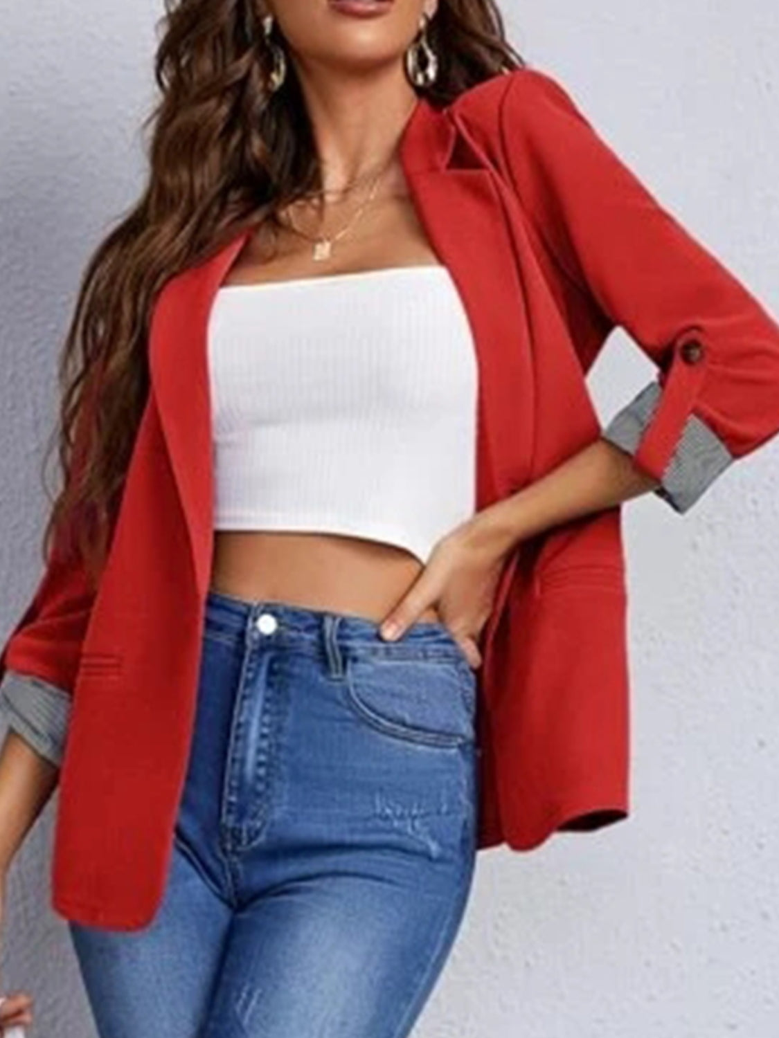 She Wears Glory “Walking in Wisdom” Roll-Tab Sleeve Blazer - She Wears Glory Beverly Hills