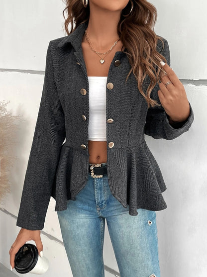 She Wears Glory “Crowned with Clarity” Ruffle Hem Collared Blazer - She Wears Glory Beverly Hills