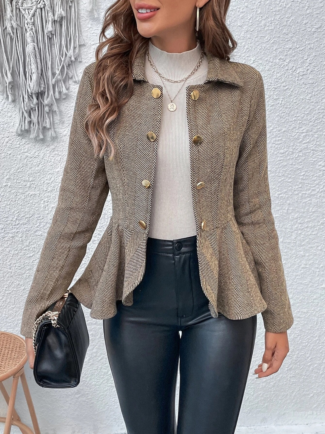She Wears Glory “Crowned with Clarity” Ruffle Hem Collared Blazer - She Wears Glory Beverly Hills