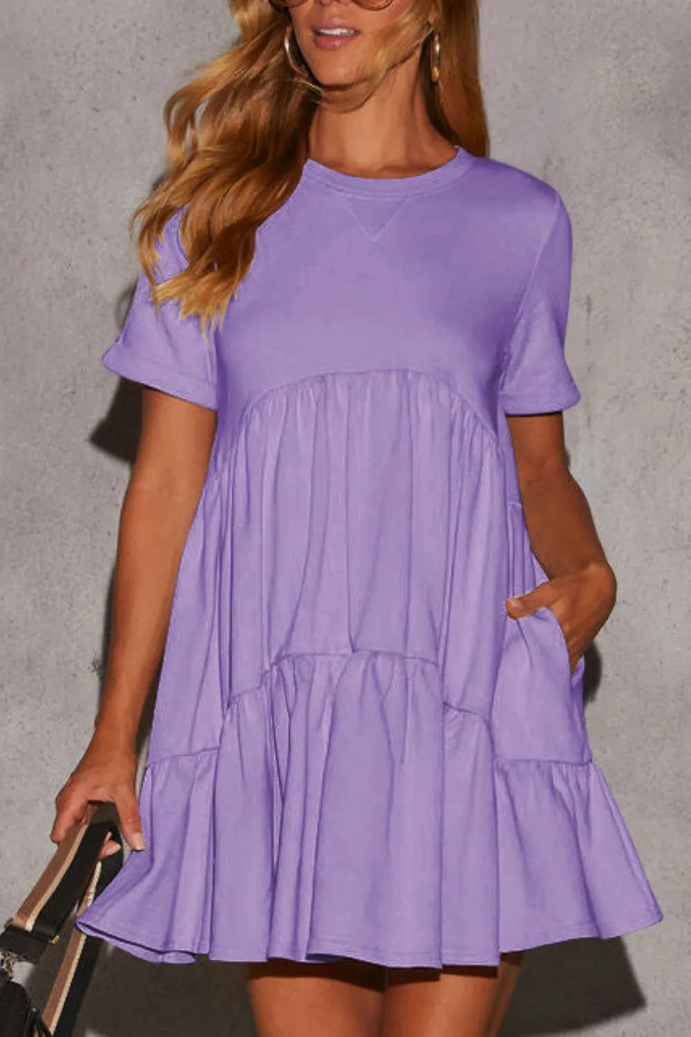 She Wears Glory™ Tiered Round Neck Short Sleeve Mini Dress - She Wears Glory Beverly Hills
