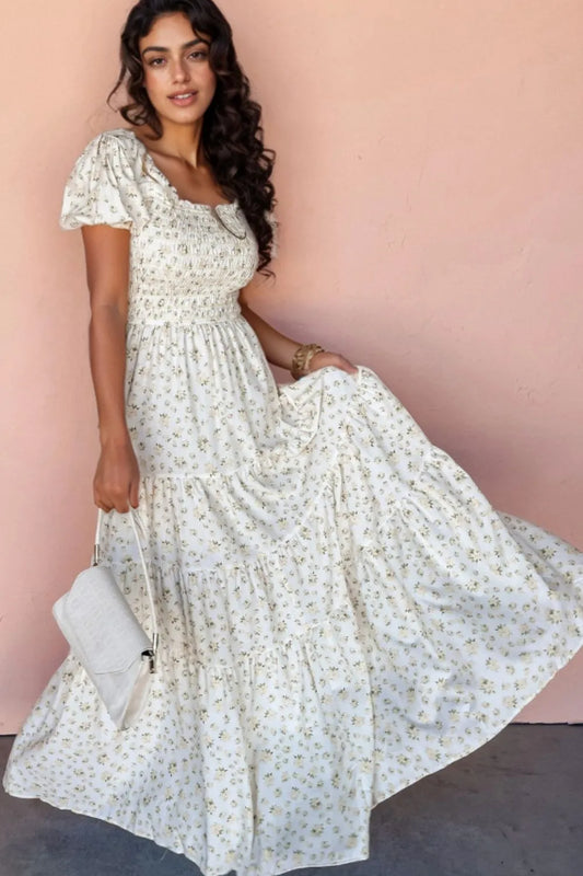 She Wears Glory™ Floral Puff Sleeve Maxi Dress – Blooming in Grace, Rooted in Reverence - She Wears Glory Beverly Hills
