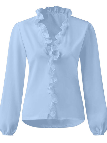 Full Size Ruffled V-Neck Long Sleeve Blouse - She Wears Glory Beverly Hills