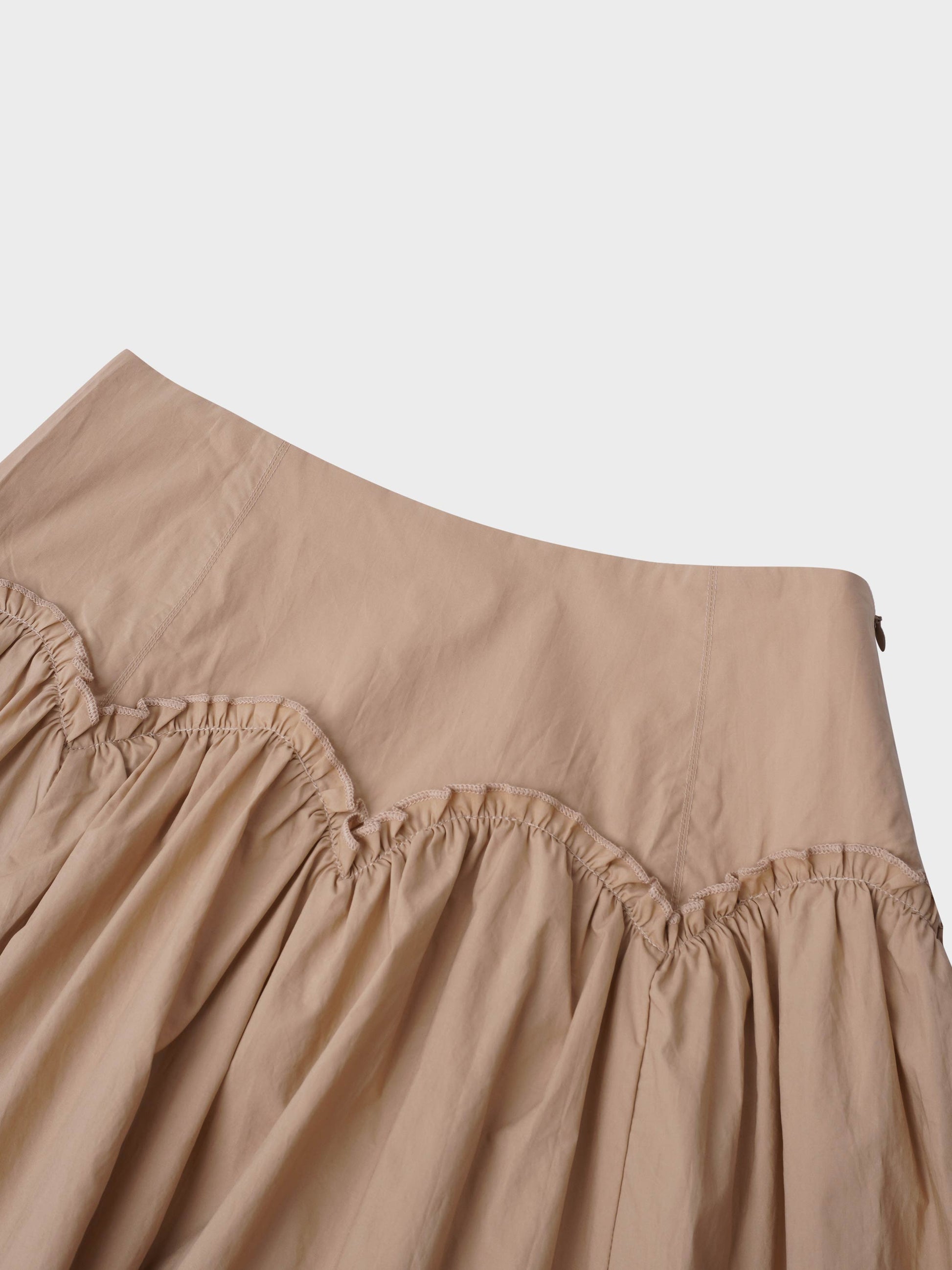 Yoke Ruffle Skirt-Tan-4