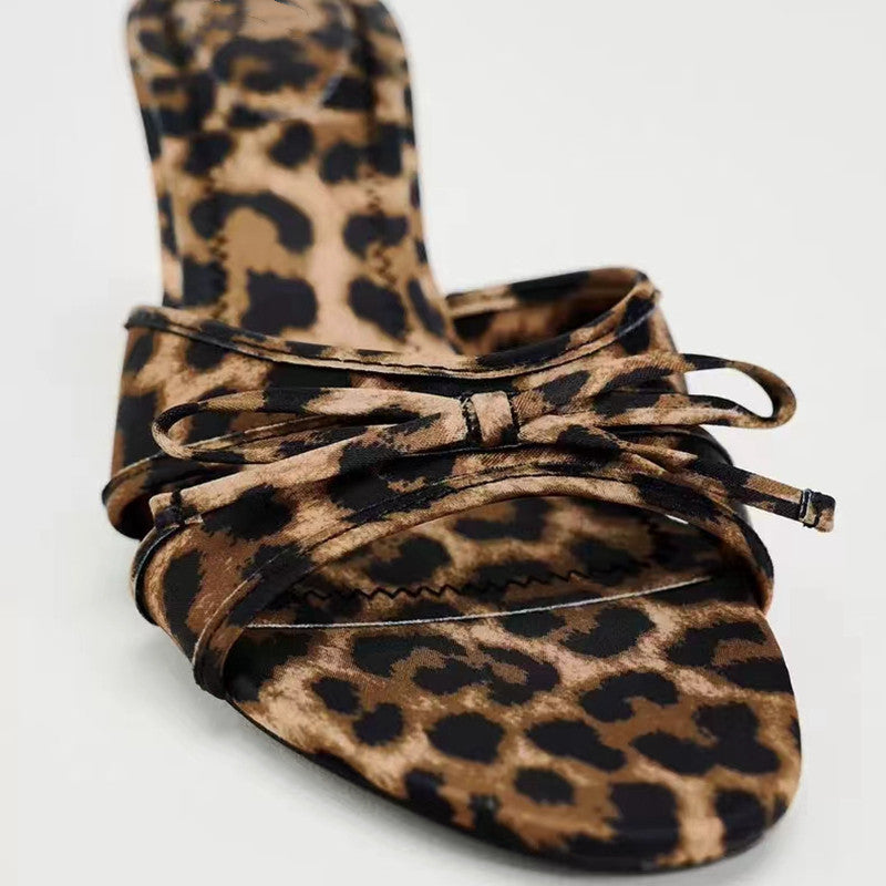 She Wears Glory™ — Royal Elegance Bow Leopard Kitten Heel Sandals - She Wears Glory Beverly Hills