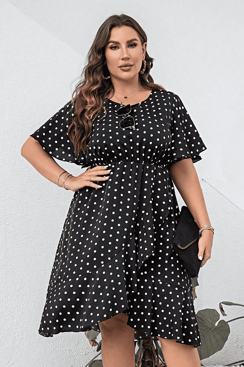 She Wears Glory™ “Grace in Motion” Polka Dot Flutter Sleeve Dress - She Wears Glory Beverly Hills