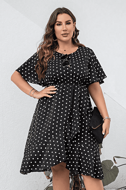 She Wears Glory™ “Grace in Motion” Polka Dot Flutter Sleeve Dress - She Wears Glory Beverly Hills