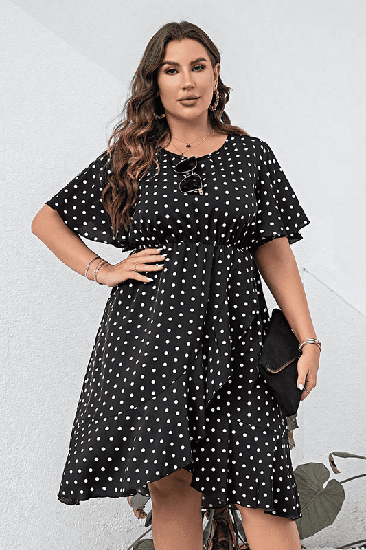 She Wears Glory™ “Grace in Motion” Polka Dot Flutter Sleeve Dress - She Wears Glory Beverly Hills
