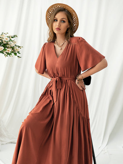 She Wears Glory™ “Grace in Bloom” Plus Size V-Neck Flutter Sleeve Midi Dress - She Wears Glory Beverly Hills