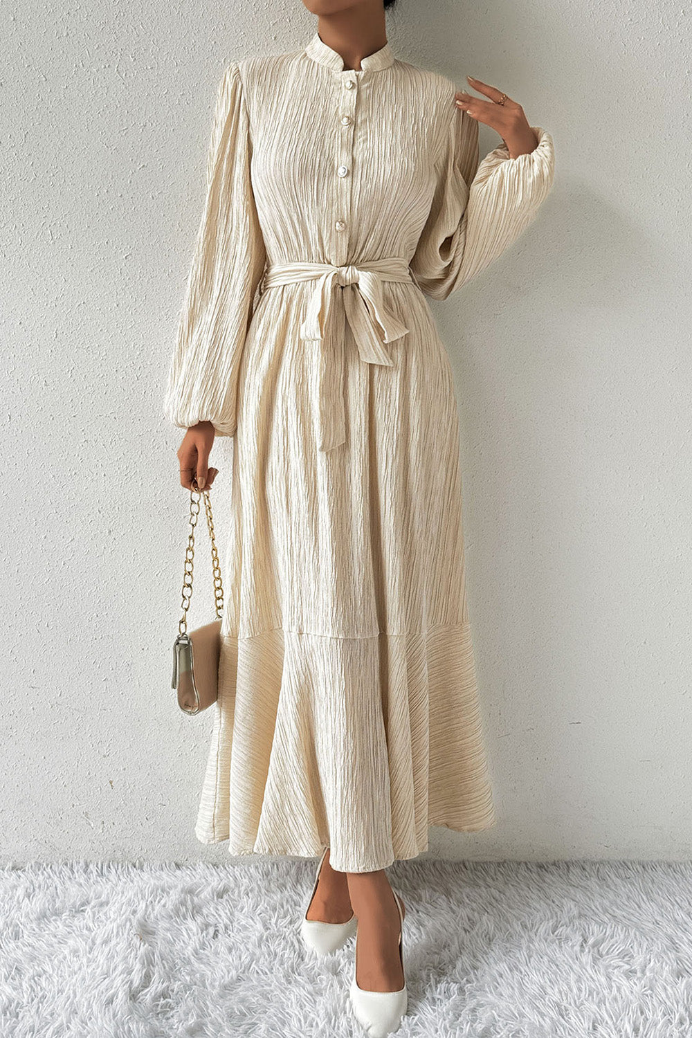 She Wears Glory™ “Honey Anointing” Tied Button-Up Maxi Dress - She Wears Glory Beverly Hills