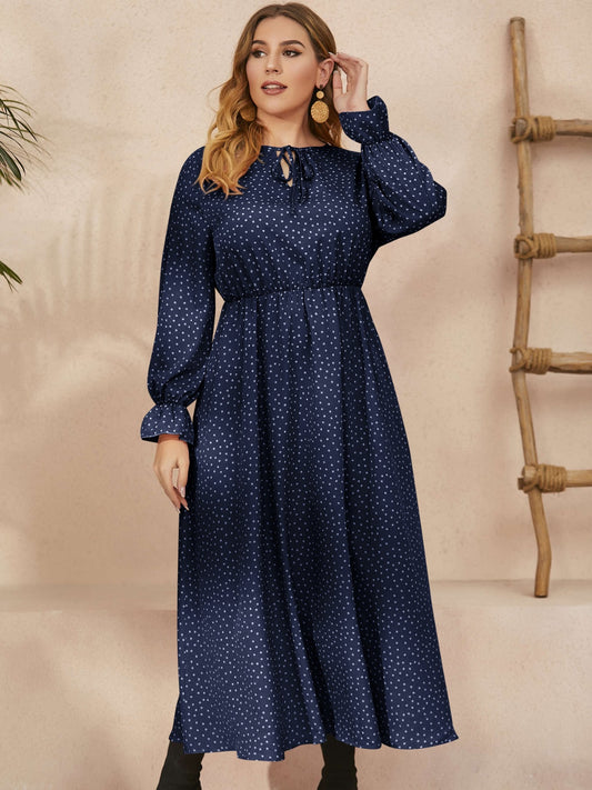 She Wears Glory™ “Heaven’s Embrace” Plus Size Ruffled Polka Dot Midi Dress - She Wears Glory Beverly Hills