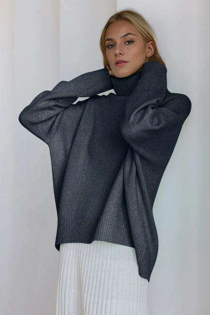 She Wears Glory™ Turtleneck Dropped Shoulder Long Sleeve Sweater - She Wears Glory Beverly Hills