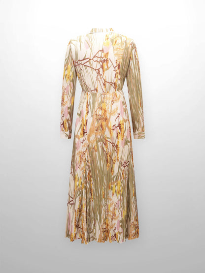 Micro Pleats Princess Style Dress-Pastel Floral-2