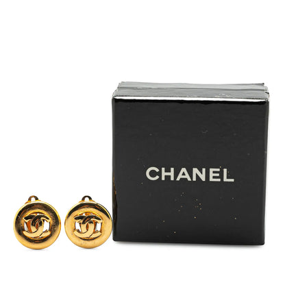 Chanel CC Gold Plated Round Clip On Earrings