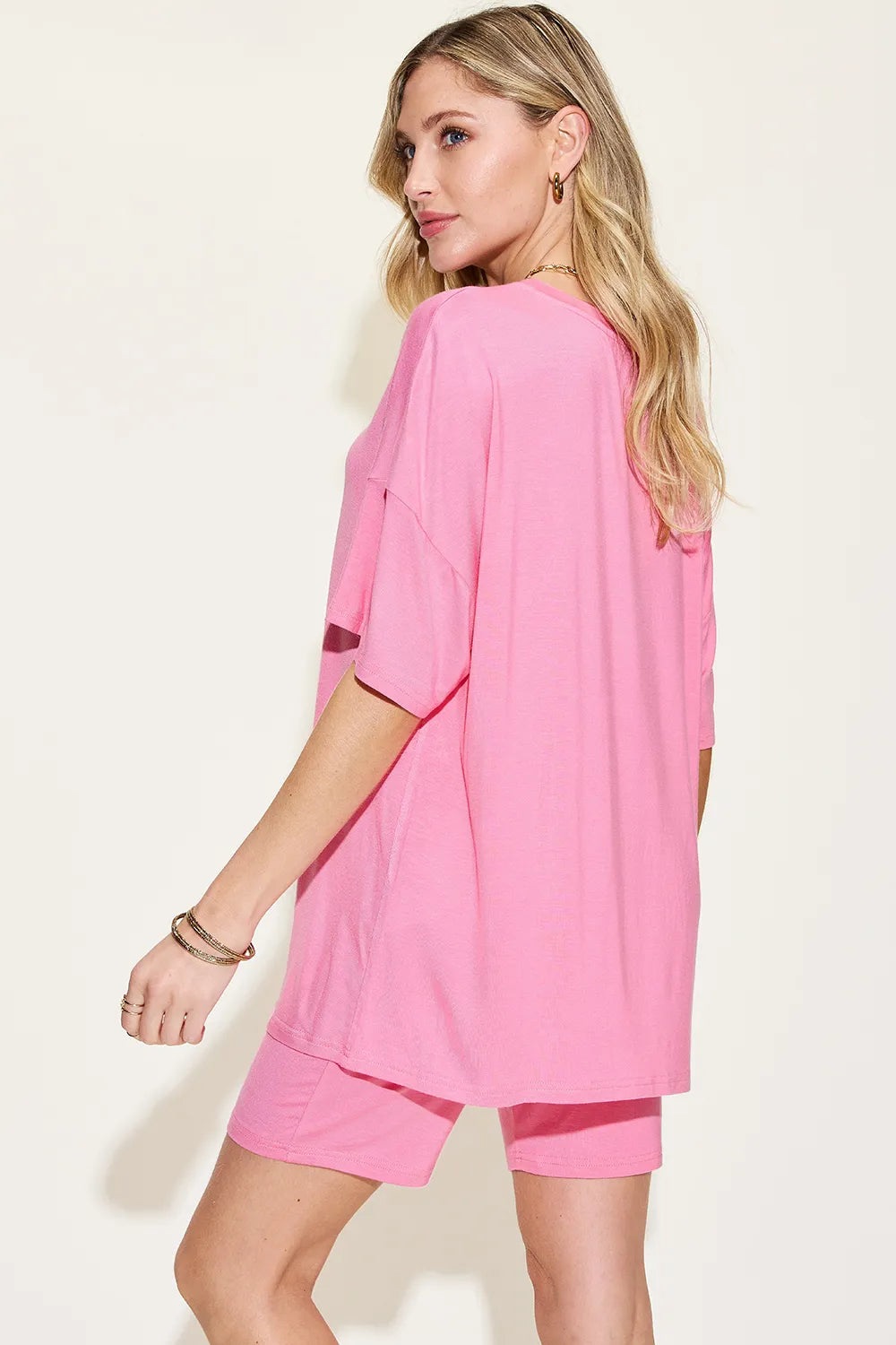 She Wears Glory™ Divine Ease Lounge Set Two-Piece Three-Quarter Sleeve Top &amp; Shorts in Soft Rayon Blend - She Wears Glory Beverly Hills