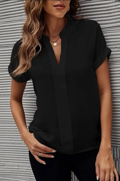She Wears Glory™ — Rooted & Radiant Notched Short Sleeve Blouse - She Wears Glory Beverly Hills