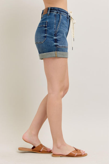 She Wears Glory™ High Rise Cuffed Denim Shorts – Modesty with a Divine Edge - She Wears Glory Beverly Hills