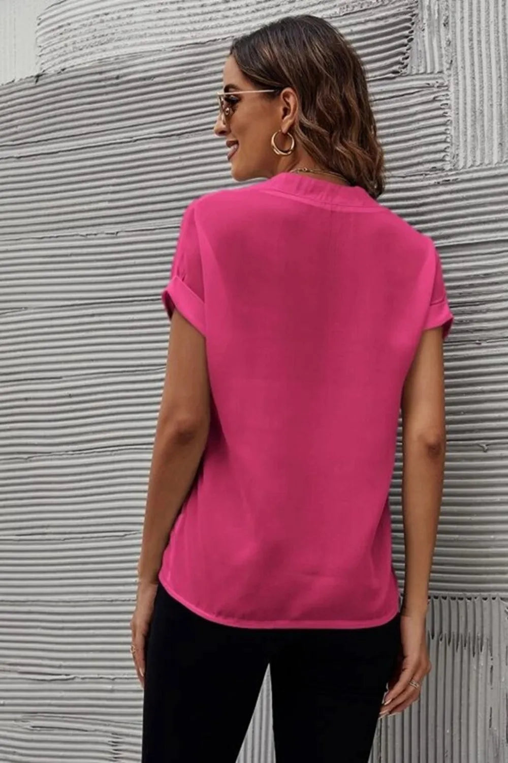 She Wears Glory™ — Rooted & Radiant Notched Short Sleeve Blouse - She Wears Glory Beverly Hills