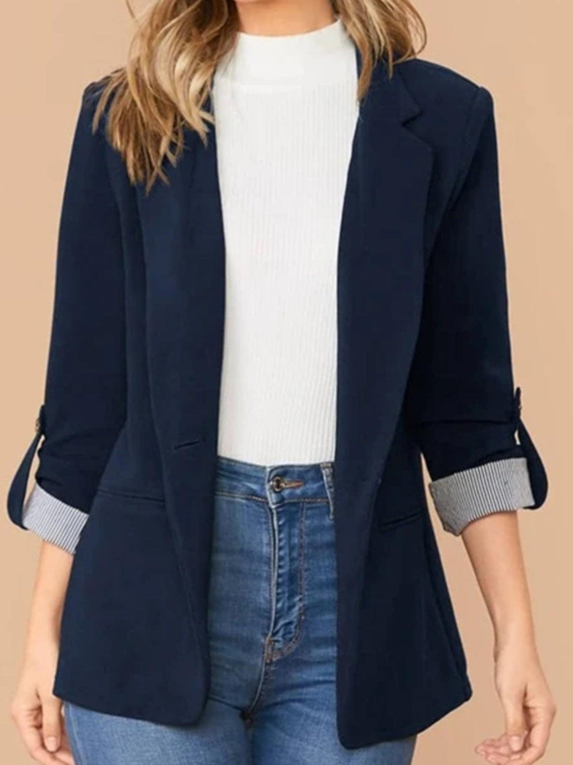 She Wears Glory “Walking in Wisdom” Roll-Tab Sleeve Blazer - She Wears Glory Beverly Hills