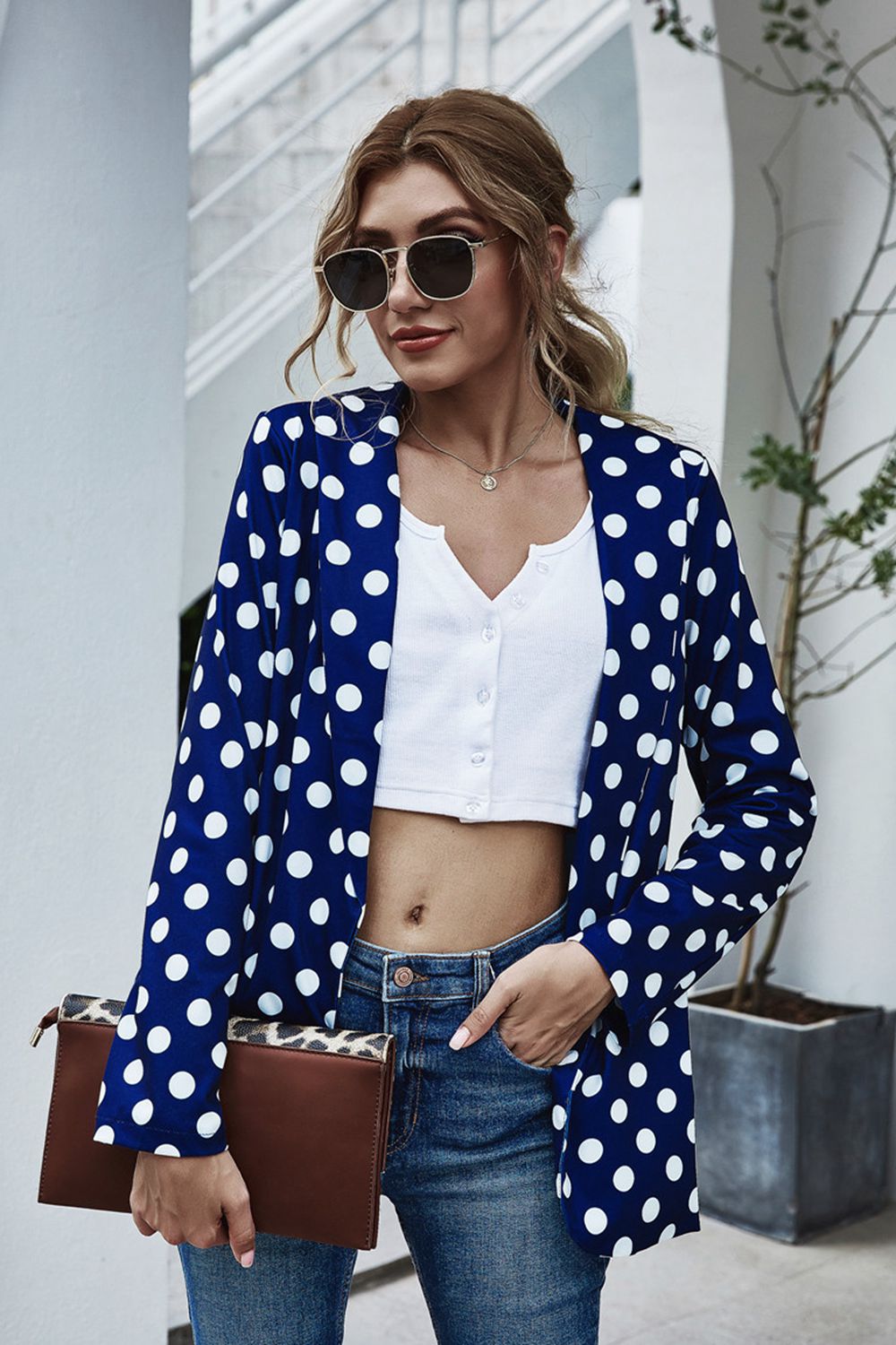 She Wears Glory “Joyfully Appointed” Polka Dot Open Front Blazer - She Wears Glory Beverly Hills