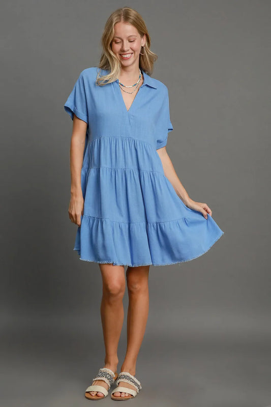 She Wears Glory™ Raw Hem Folded Sleeve Tiered Dress - She Wears Glory Beverly Hills