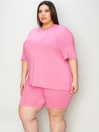 She Wears Glory™ Divine Ease Lounge Set Two-Piece Three-Quarter Sleeve Top &amp; Shorts in Soft Rayon Blend - She Wears Glory Beverly Hills