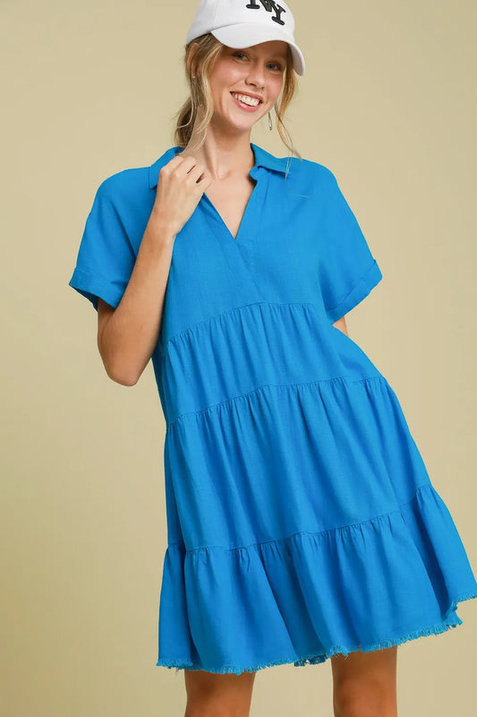 She Wears Glory™ Raw Hem Folded Sleeve Tiered Dress - She Wears Glory Beverly Hills