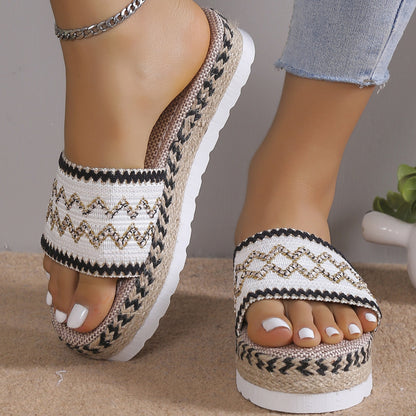 She Wears Glory™ — Sarah’s Steady Path Geometric Weave Platform Sandals - She Wears Glory Beverly Hills