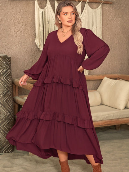 She Wears Glory™ “Crowned in Grace” Plus Size Ruffled V-Neck Dress - She Wears Glory Beverly Hills