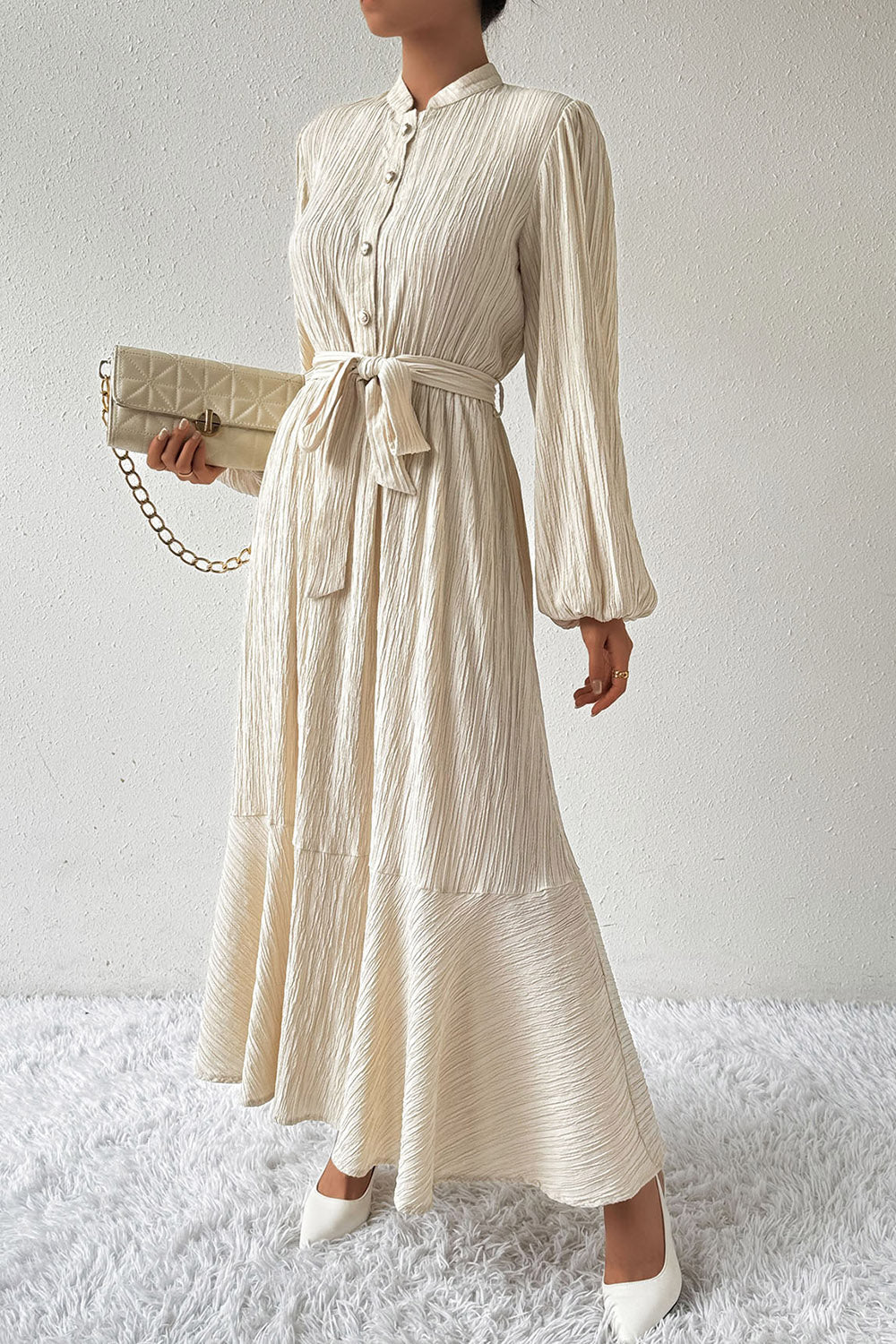 She Wears Glory™ “Honey Anointing” Tied Button-Up Maxi Dress - She Wears Glory Beverly Hills