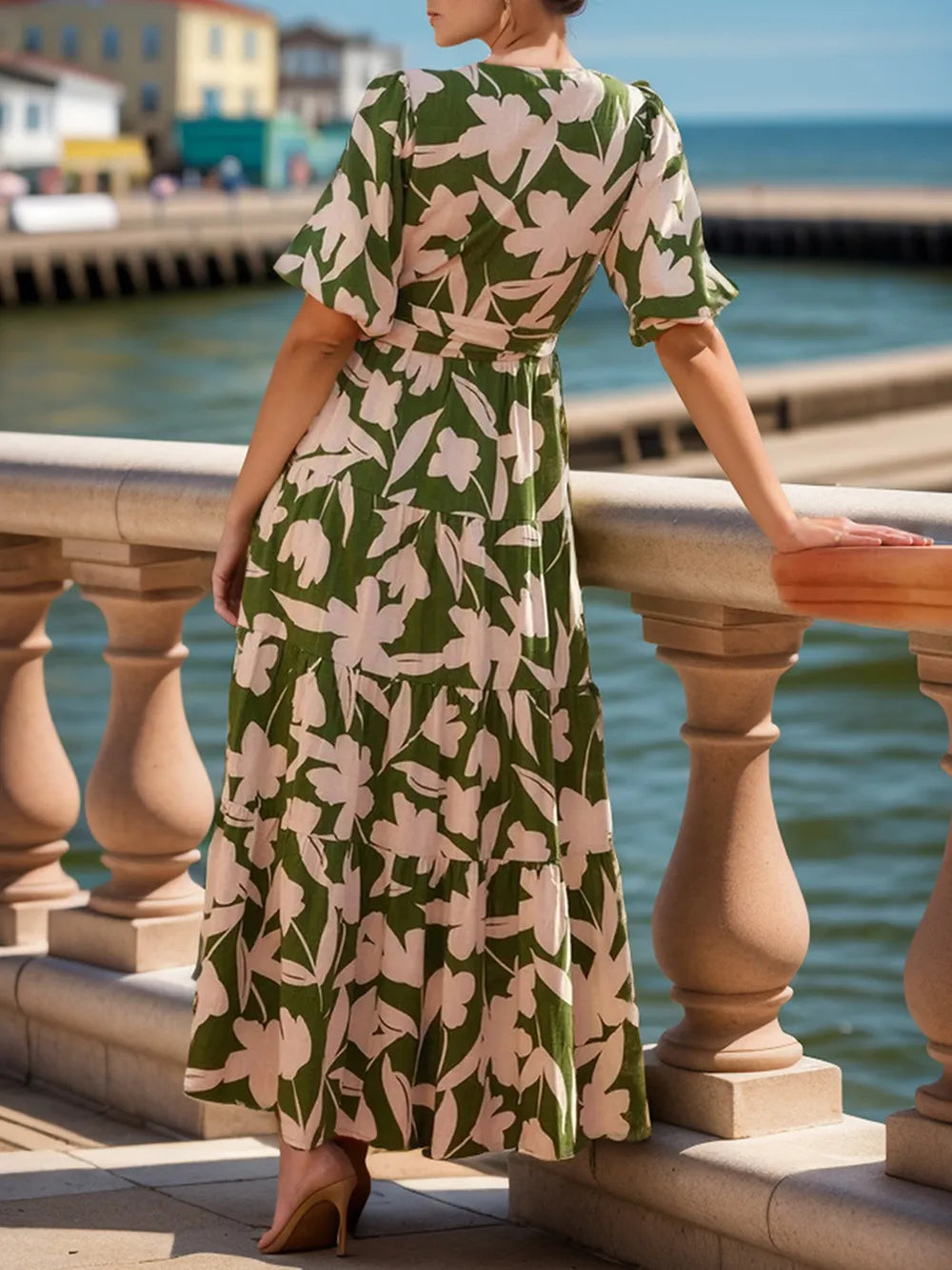 She Wears Glory “Miriam” Tied Slit Printed Midi Dress - She Wears Glory Beverly Hills