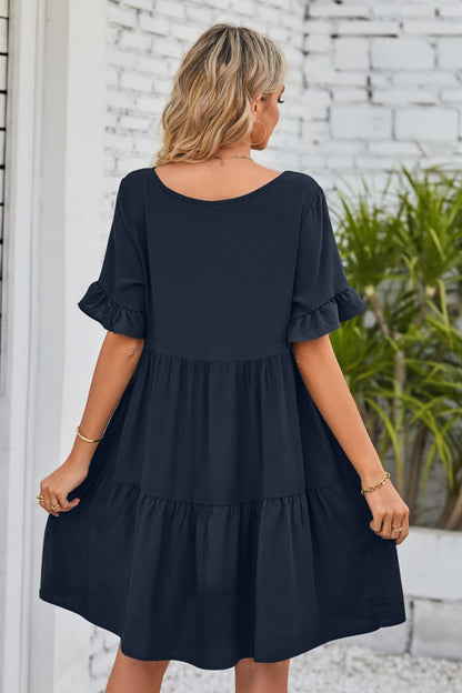 She Wears Glory™ Mandy V-Neck Flounce Sleeve Tiered Dress - She Wears Glory Beverly Hills