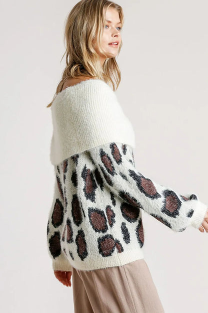 She Wears Glory™ Leopard Off-Shoulder Long Sleeve Sweater - She Wears Glory Beverly Hills