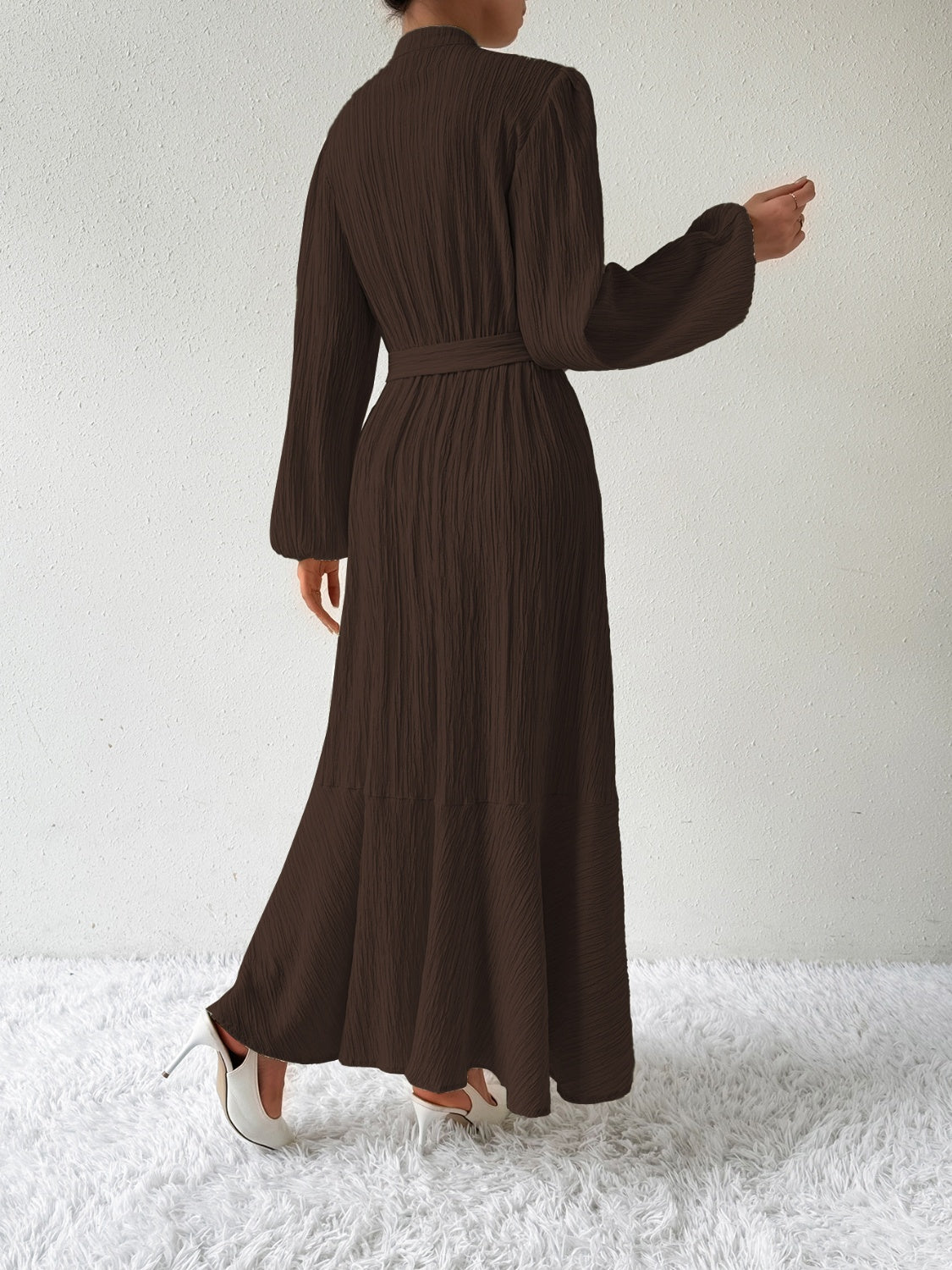 She Wears Glory™ “Honeyed Honor” Tie Waist Long Sleeve Dress - She Wears Glory Beverly Hills