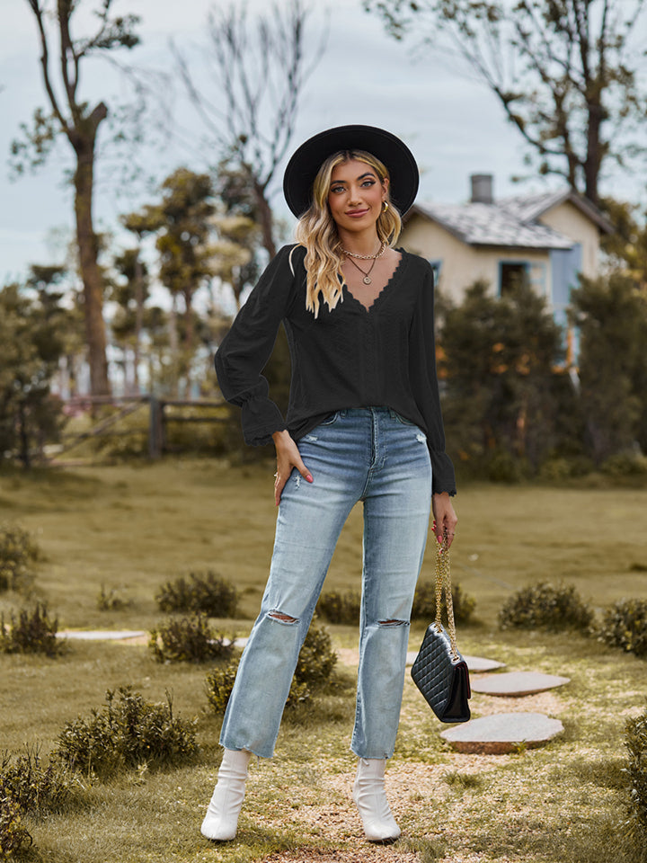 She Wears Glory™ — Adorned in Honor Lace Flounce Blouse - She Wears Glory Beverly Hills