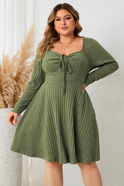 She Wears Glory™ “Honeyed Honor” Plus Size Sweetheart Neck Long Sleeve Ribbed Dress - She Wears Glory Beverly Hills