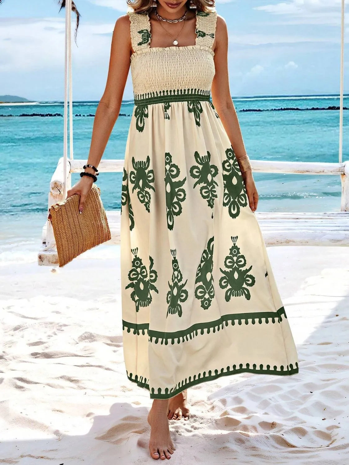 She Wears Glory “Clothed in Praise” Smocked Wide Strap Maxi Dress - She Wears Glory Beverly Hills
