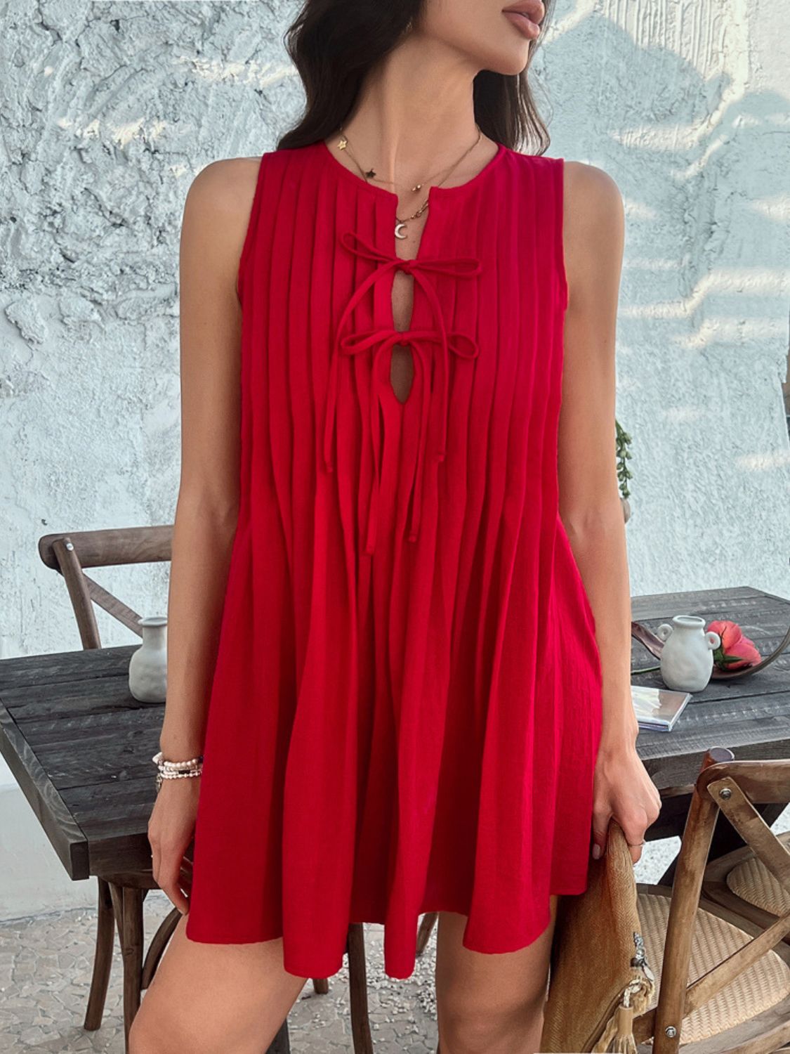 She Wears Glory™ “Divine Appointed” Pleated Tie-Waist Mini Dress - She Wears Glory Beverly Hills