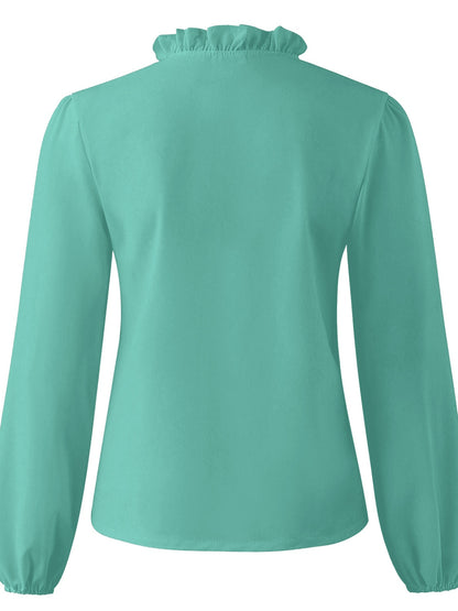 Full Size Ruffled V-Neck Long Sleeve Blouse - She Wears Glory Beverly Hills
