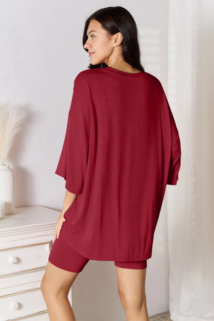 She Wears Glory™ Sacred Comfort Lounge Set Two-Piece Soft Rayon Three-Quarter Sleeve Top and Shorts Set - She Wears Glory Beverly Hills